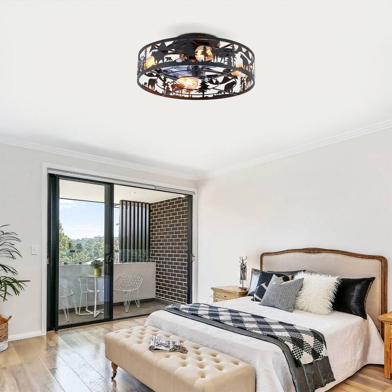 20" Caged Ceiling Fans with Remote, Bladeless Ceiling Fan 6 Speed Reversible with Remote Control - Matte Black