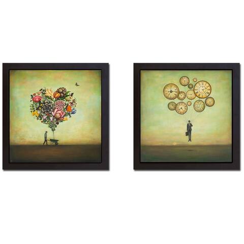 Big Heart Botany & Waiting for Time to Fly by Huynh 2-pc Black Floater Framed Canvas Art Set (20 in x 20 in Each Piece in Set)