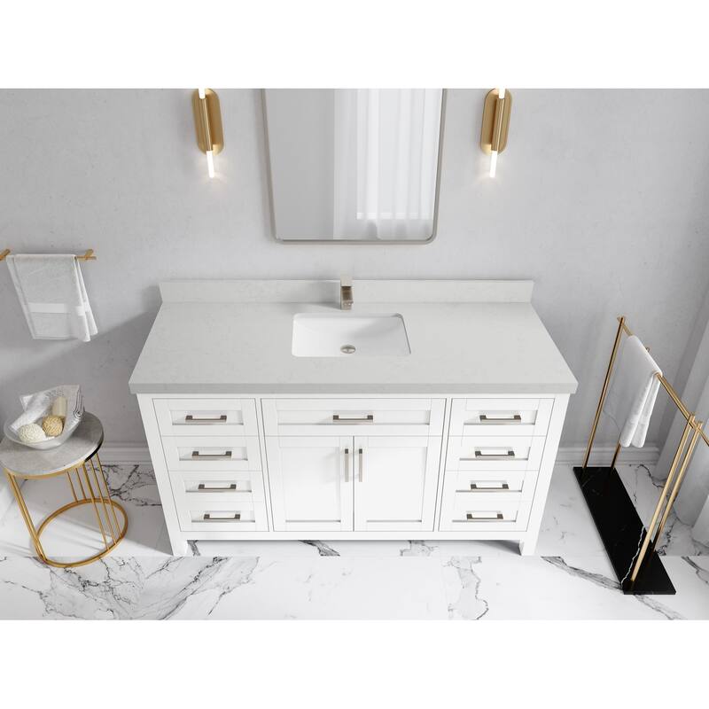Willow Collections 60 in. W x 22 in. D Cambridge Single Sink Bathroom Vanity with Countertop - 2" Carrara Quartz - White