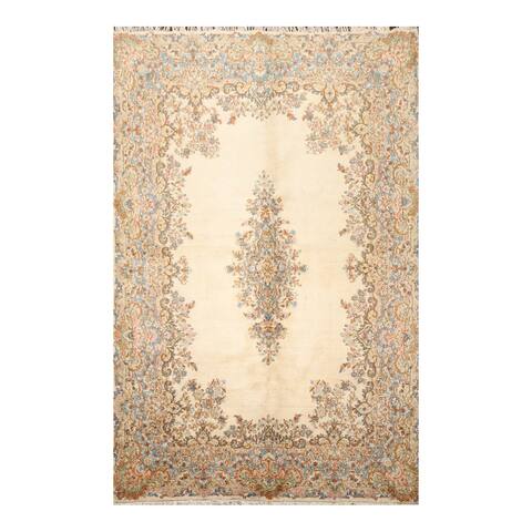 Hand Knotted Beige,Blue Wool Oriental Area Rug (6x9) - 5' 4'' x 9' 2''