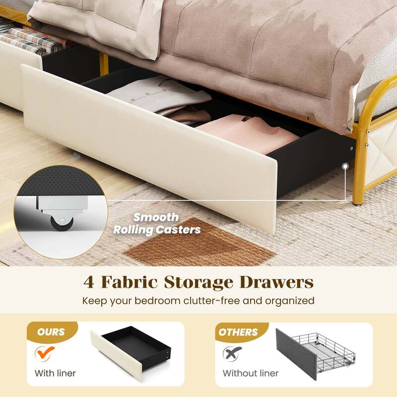 Costway Twin/Full/Queen Size Bed Frame with LED Lights & Charging