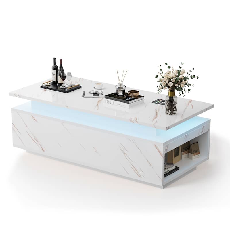 Pocassy 47.2 Inches Living Room Tables Modern LED Coffee Table