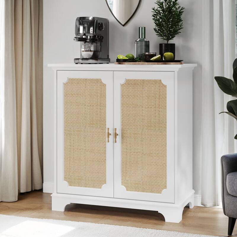 Sideboard Buffet Storage Liquor Cabinet with Rattan Decorated Doors