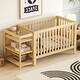 preview thumbnail 1 of 7, Natural Convertible Crib/Full Size Solid Wood Bed with Changing Table, Adjustable Height, 2-in-1 Nursery Bed