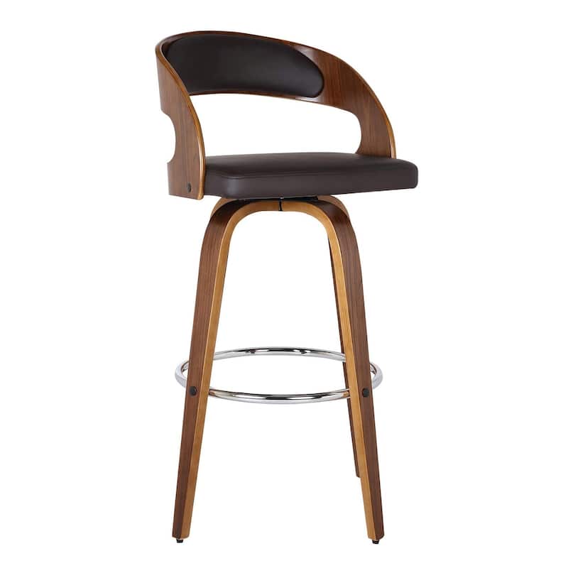 30 Inch Swivel Faux Leather Counter Height Barstool with Open Back, Brown - 41 H x 18 W x 18 L Inches