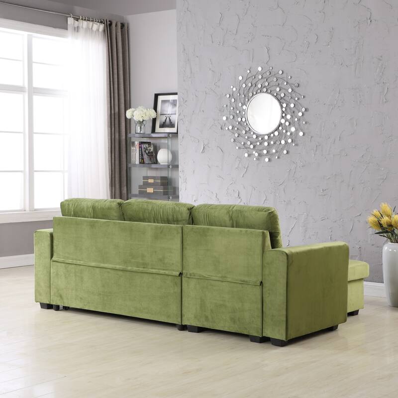 91'' Wide Velvet Storage Sectional Reversible Sleeper Sofa & Chaise