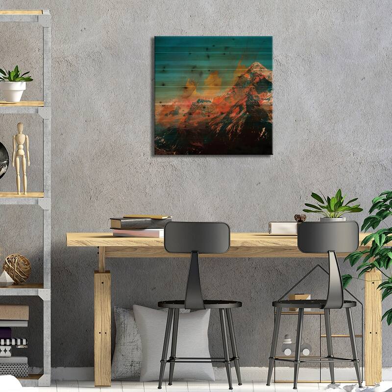 Mountain Splash Print On Wood by Andreas Lie - Multi-Color