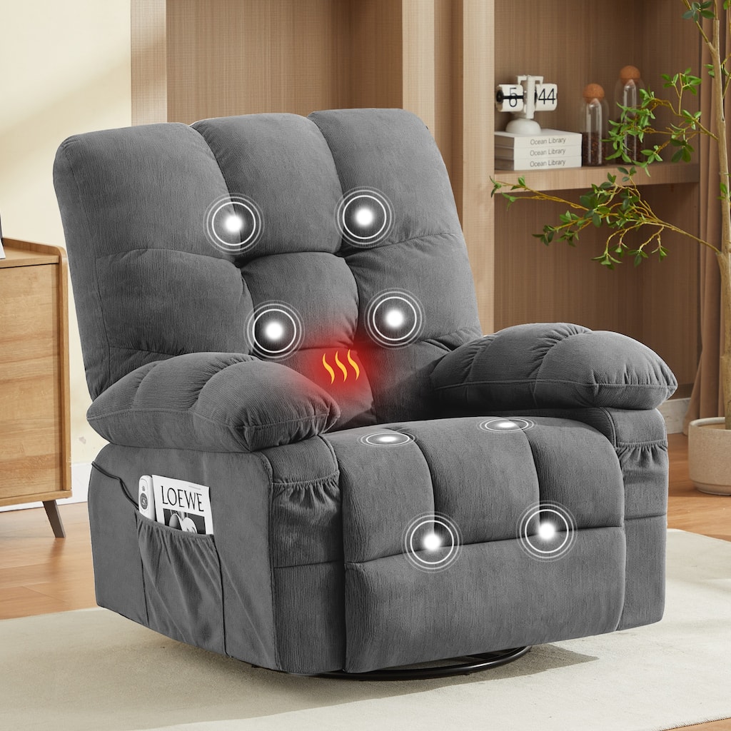 Massage Recliner Chair with Vibration and Lumbar Heating 350LB Capacity Swivel Rocker