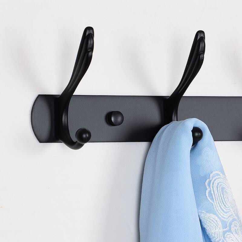 Dual Wall Hooks Znic Alloy Racks 17.7 Inch 5 Hooks Cloth Towel Holder - Black - 17.7" x 2.8" x 3.7"(L*W*H)
