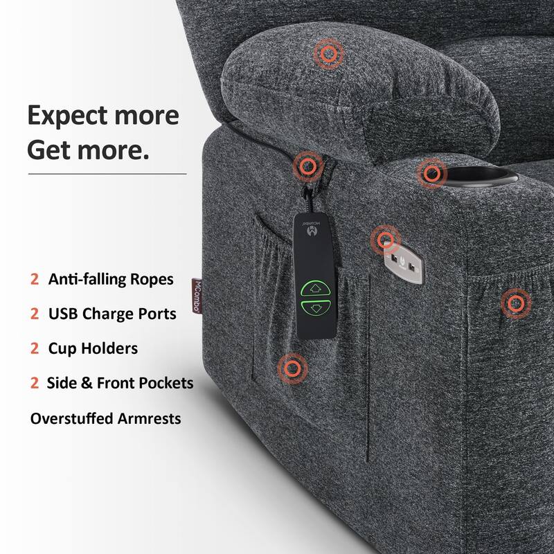 MCombo Power Lift Recliner Chair, Massage and Heat for Elderly, Extended Footrest,Cup Holders, USB Ports 7095