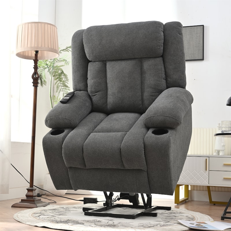 Power Lift Recliner Chair with Extended Footrest, Home Theater Lounge Sofa with Remote Control, Cup Holders & Side Pockets - Dark Gray
