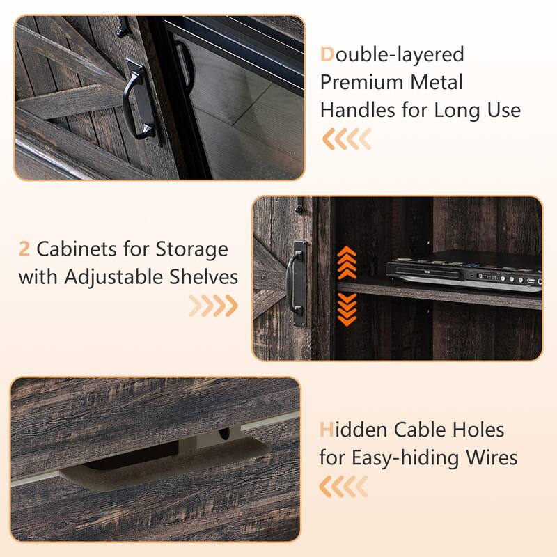 Fireplace TV Stand,Farmhouse Entertainment Center w/Sliding Barn Door