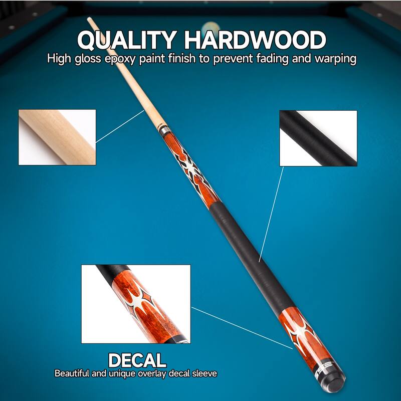 GSE™ Set of 4 Canadian Maple Hardwood Billiard Pool Cue Sticks. 58" 2-Piece Pool Cue Set for House or Commercial Use