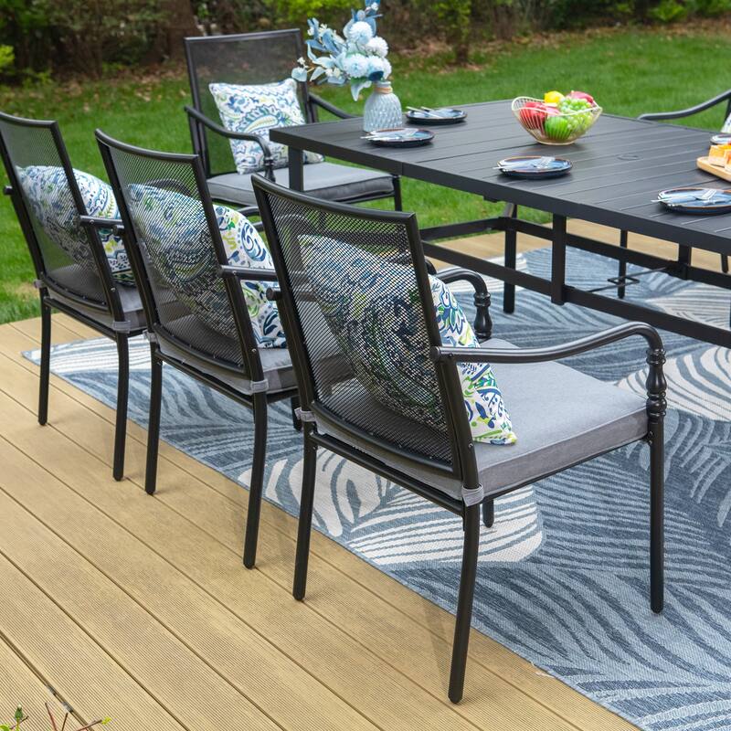 MAISON ARTS 9-Piece Patio Dining Set with Square/Rectangular Metal Table and 8 Gourd Head Shape Armrest Dining Chairs