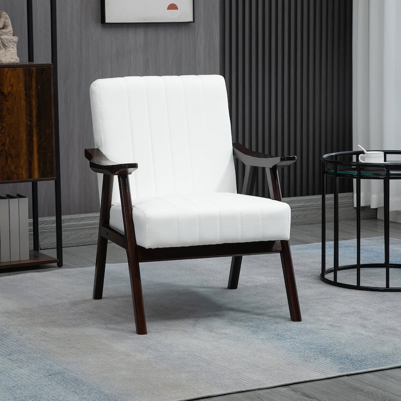HOMCOM Accent Chair with Softness & Support, Upholstered Arm Chair for Living Room Furniture, Comfy Chair with Wood Legs - Cream White