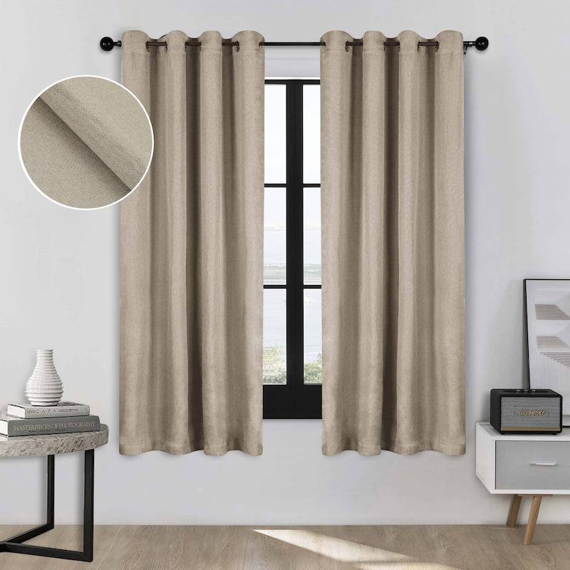 Superior Linen Washable Room Darkening Curtains, Set of 2 Panels - 52" x 63" - Frosted Almond