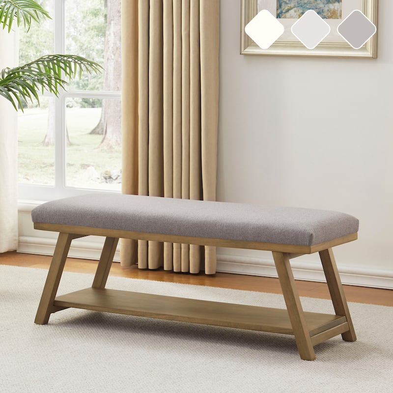 Solid Wood Shoe Bench with Cushion Entryway Shoe Bench