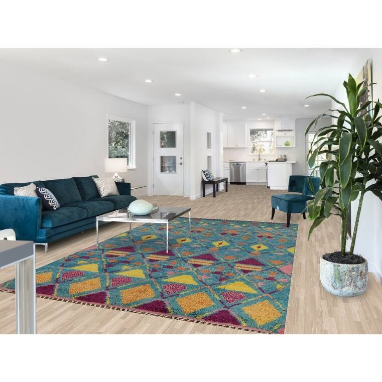 All-Over Trellis Plush Moroccan Area Rug Handmade Wool Carpet - 6'8" x 10'5"