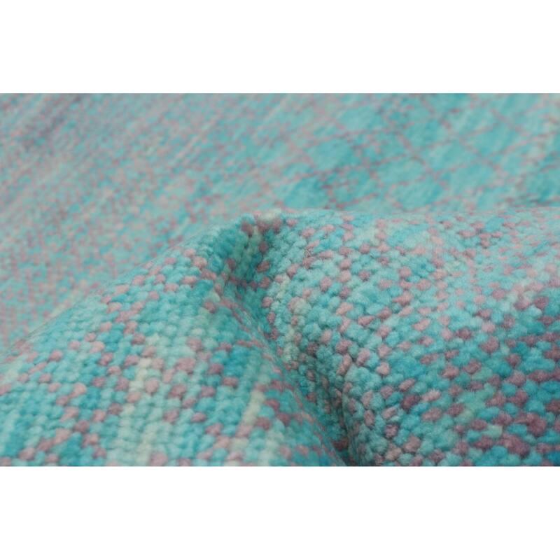 ECARPETGALLERY Hand-knotted Silk Shadow Cyan, Purple Wool Rug - 5' 11" x 8' 9"