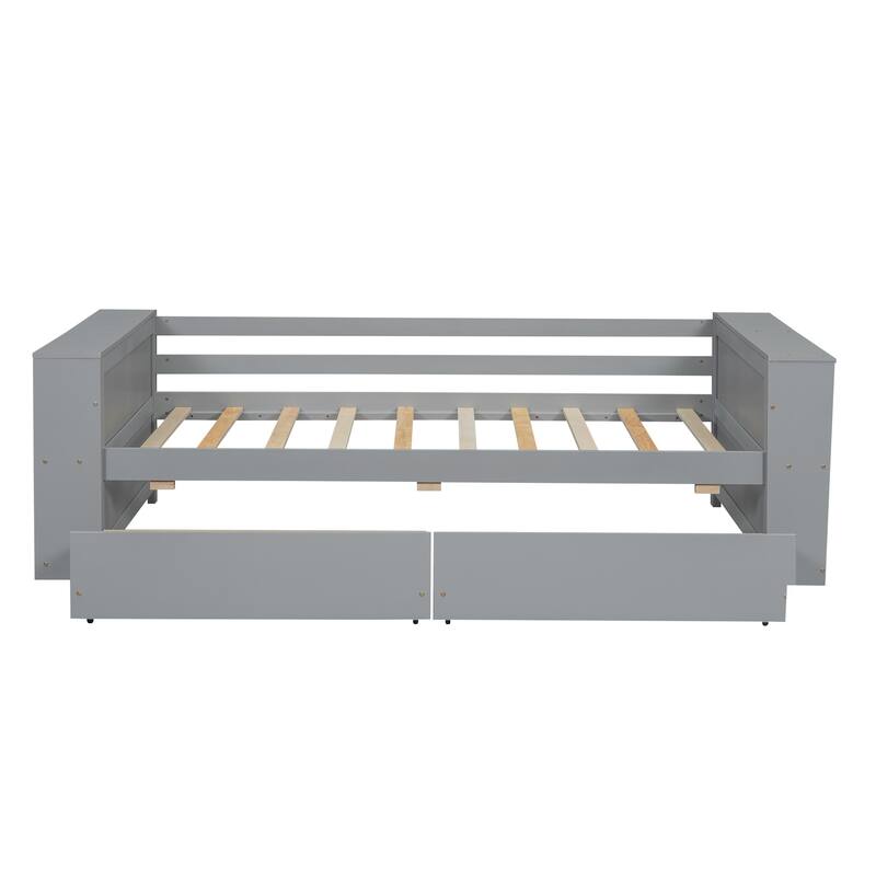 Twin Daybed with Built-In Storage Shelves and Drawers, Pine Wood Frame, Minimalist Design, Easy Assembly