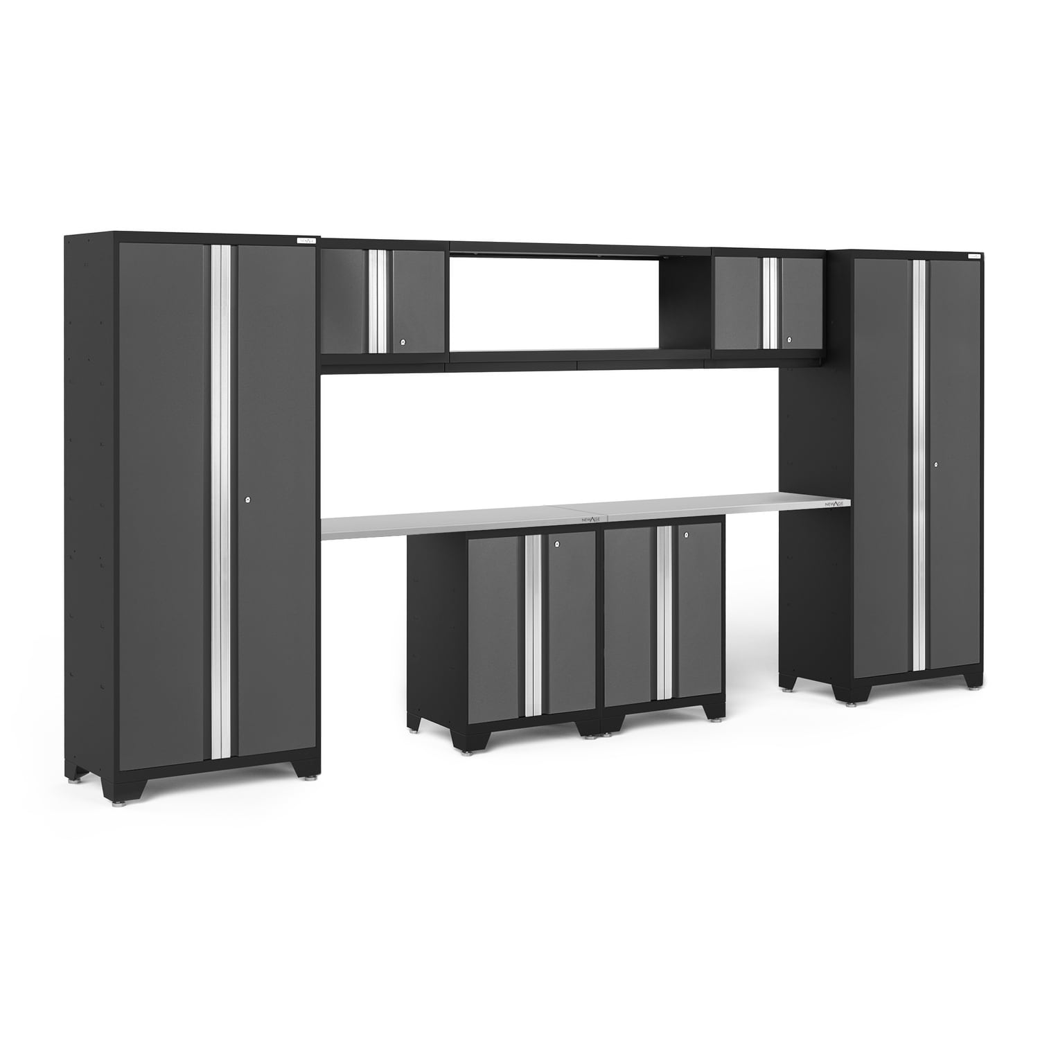 NewAge Products Bold Series Gray 9 Piece Garage Cabinet Set - Integrated Display Shelf