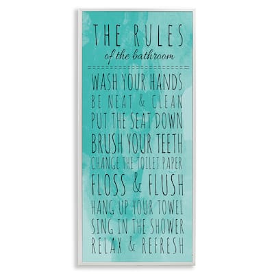Bathroom "The Rules" Turquoise Framed Wall Art