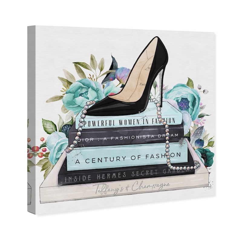 Wynwood Studio Canvas Fashion and Glam Classic Stiletto and High Fashion Books Blue Modern & Contemporary Wall Art Canvas Print