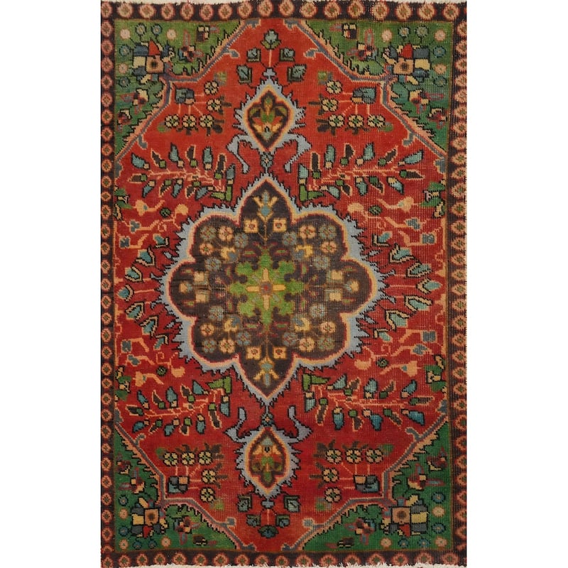 Hand Knotted Oriental 100% Wool Carpet Traditional Floral Oranges & Rust Tabriz Area Rug - 4' 6'' X 3' 2''