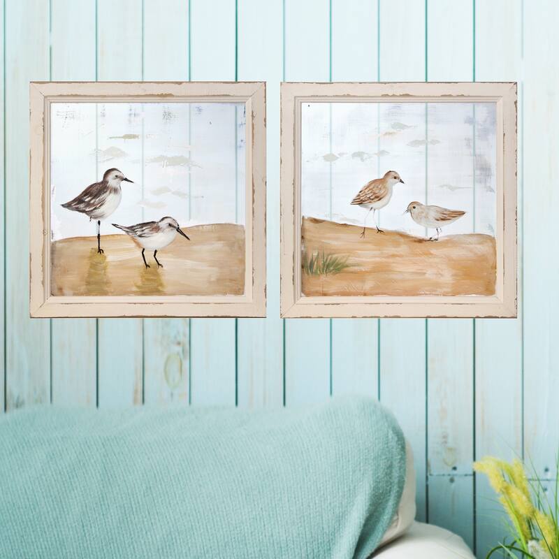 Frame Sea Bird Painted Screen 16" Set of 2