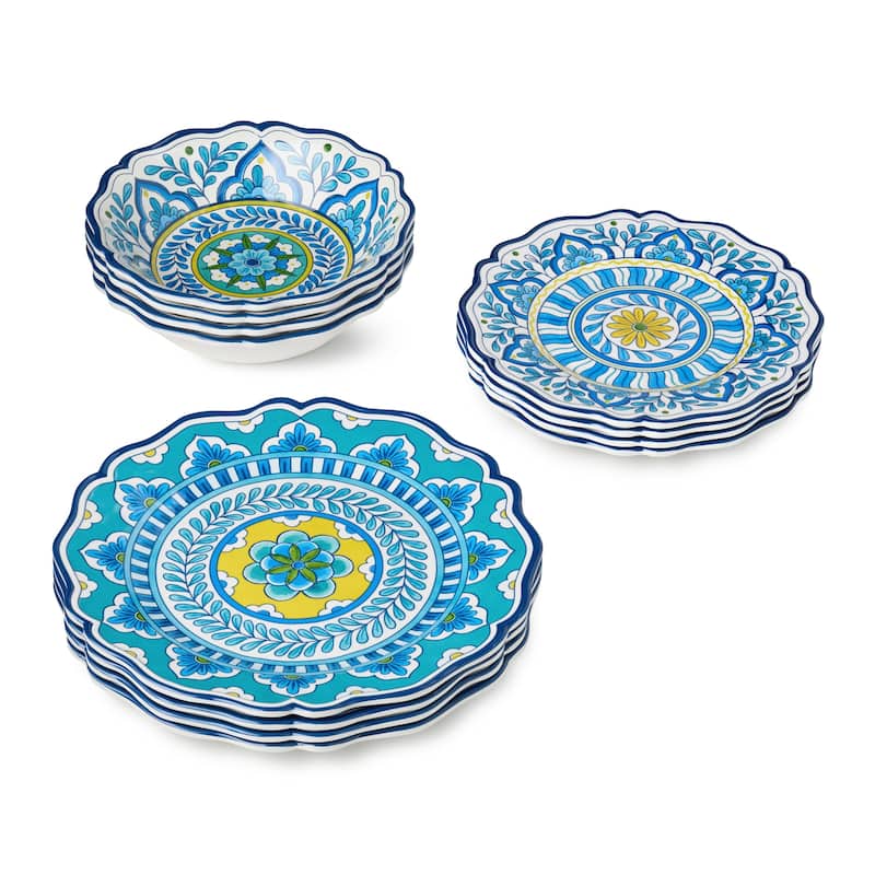 Certified International Porto Melamine 12 PIece Dinnerware Set, Service for Four - 11.00"L x 11.00"W x 0.50"H