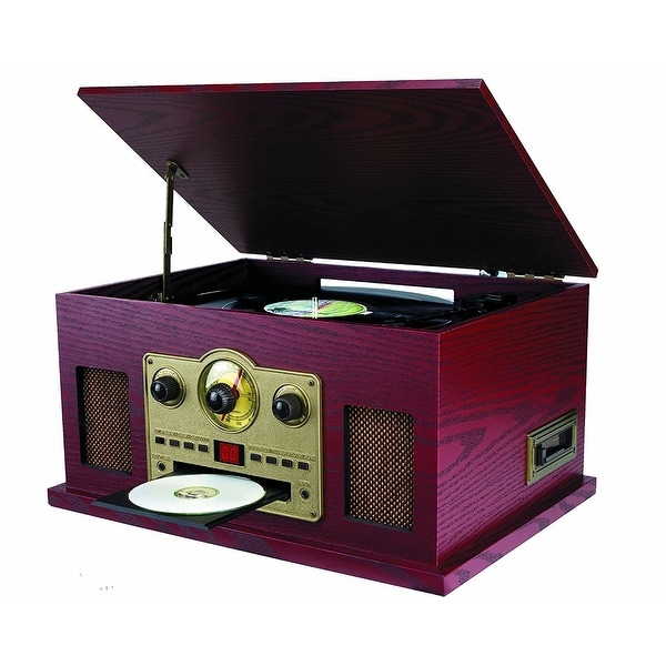 Sylvania SRCD838 5-In-1 Nostalgic Turntable with CD, Casette, Radio Manufacturer Refurbished