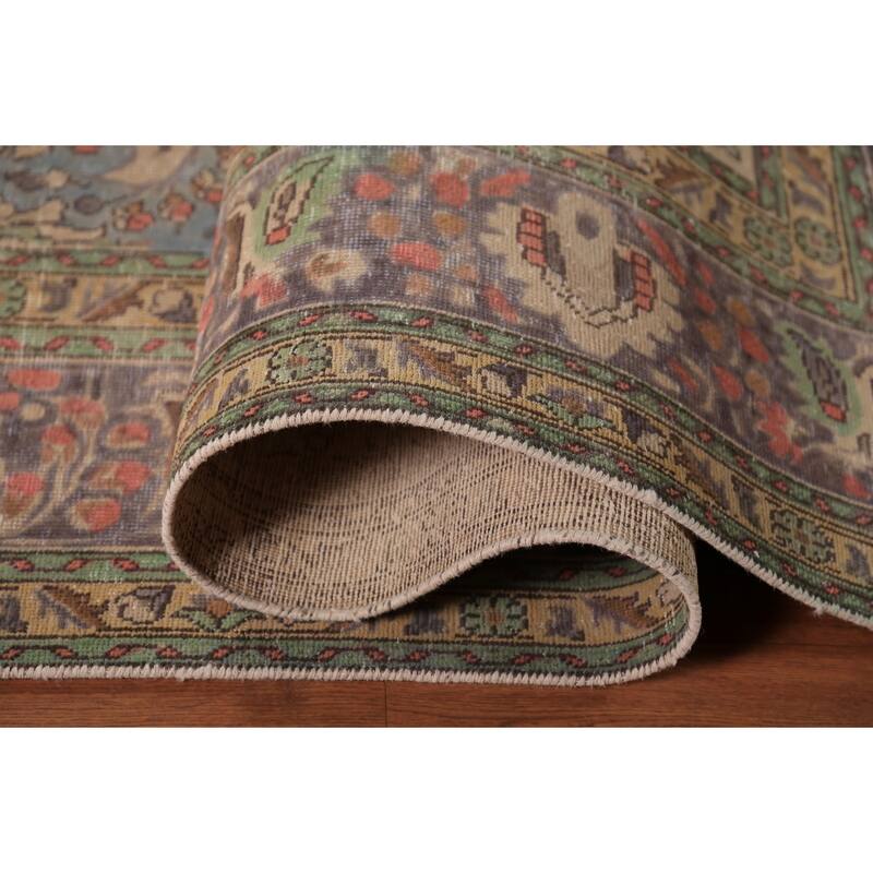 Light Blue Tabriz Persian Area Rug Hand-Knotted Floral Wool Carpet - 8'1"x 11'5"