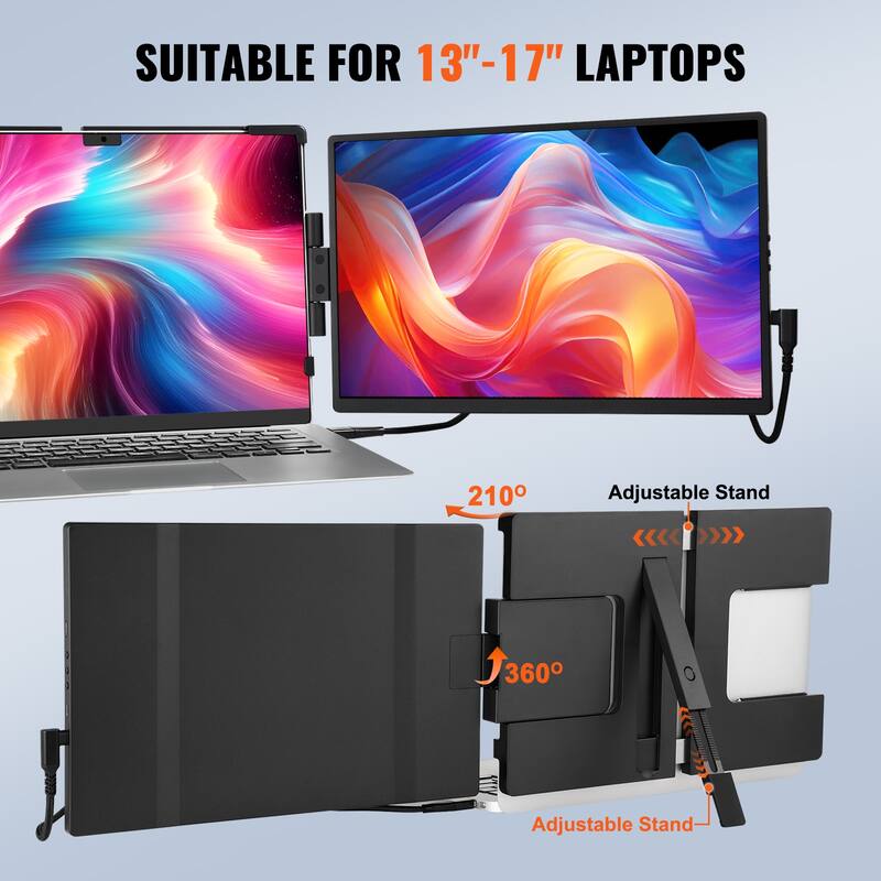 Portable Laptop Screen Extender, 14" FHD 1080P IPS Extended Monitor for 13"-17" Laptop, Swivel Portable Monitor
