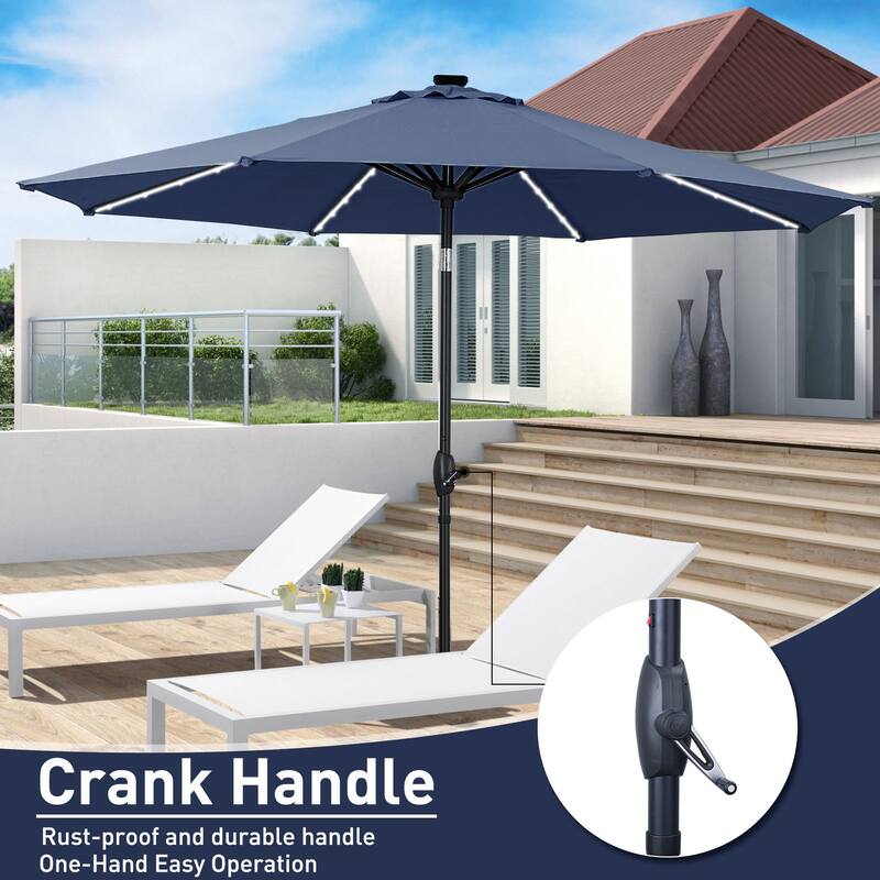 Autlaycil 10 ft Solar Patio Umbrellas with LED lights for Market Outdoor Pool, Steel Tilt Crank