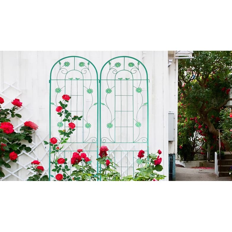 4 Pack Metal Garden Trellis 86.7" x 19.7" Rustproof Trellis for Climbing Plants Outdoor Flower Support Green - Green