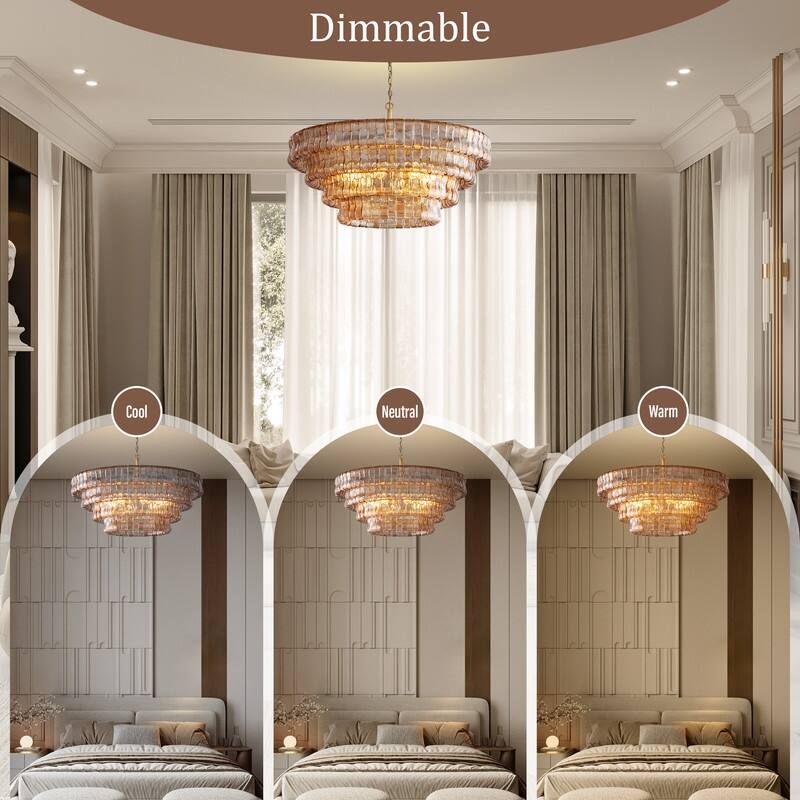 KAYLA 36 in. 6-Lights Gold Crystal Drum Chandelier