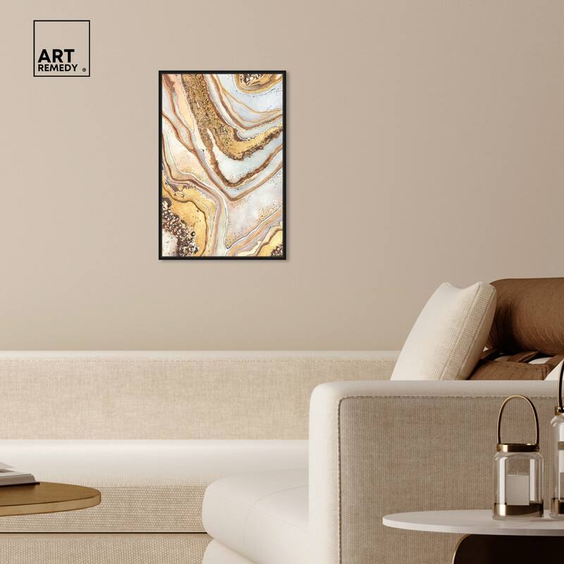 Art Remedy Golden Lines Framed Mineral, Agate & Geode 1 Piece Canvas Wall Art