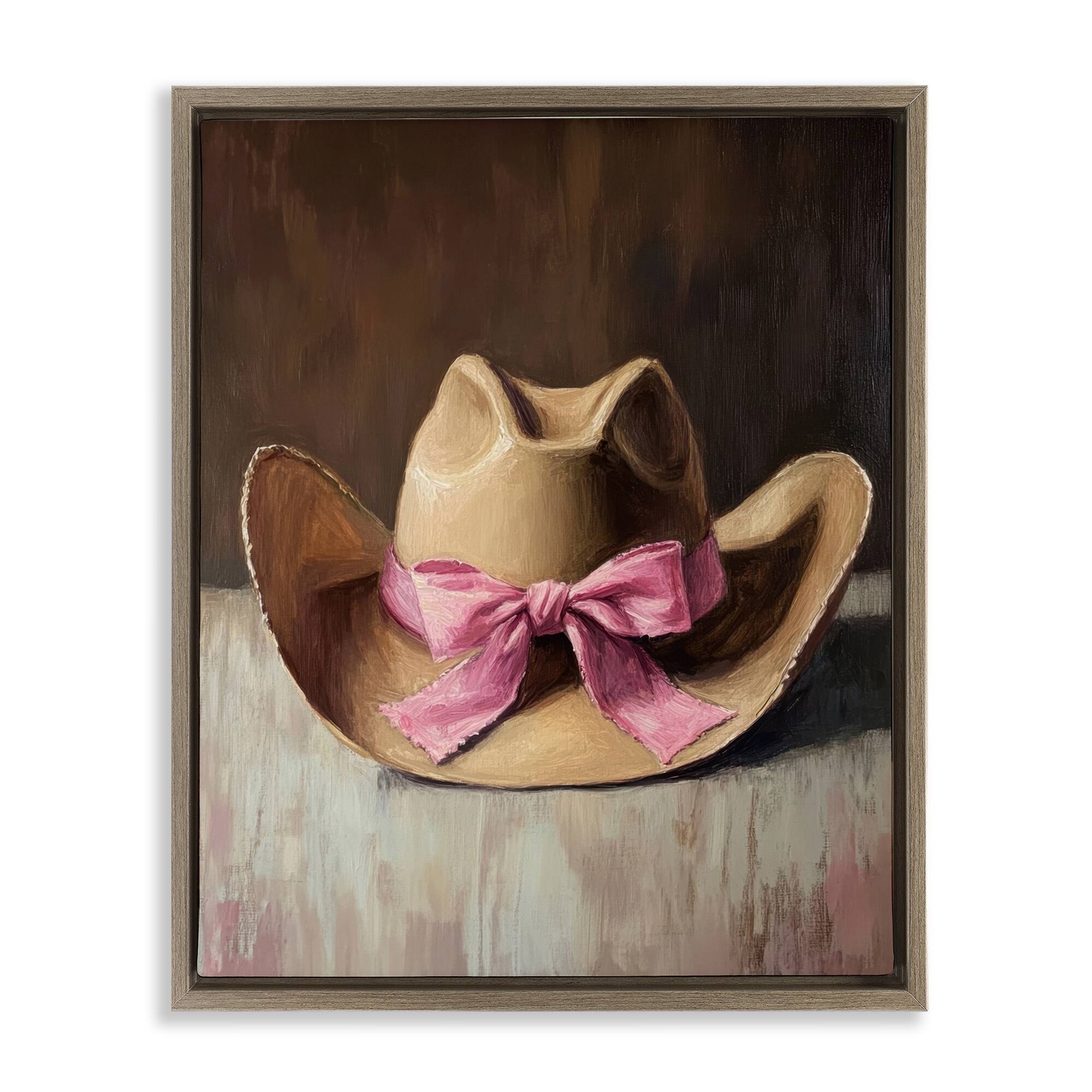 Stupell Cowgirl Hat with Pink Bow Framed Floater Canvas Wall Art Design By Petal Prints Design