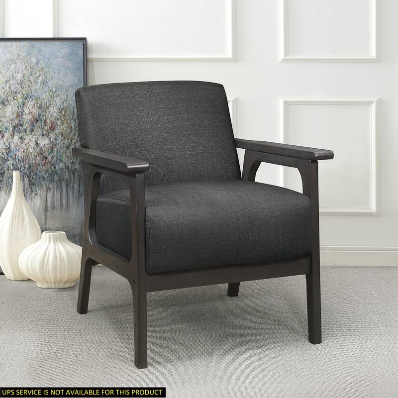 Textured Dark Gray Upholstery Accent Chair, Solid Rubberwood Frame - Dark Gray