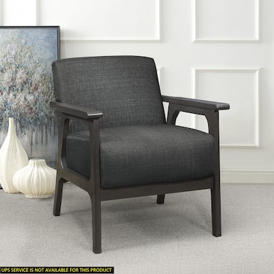 Textured Dark Gray Upholstery Accent Chair, Solid Rubberwood Frame