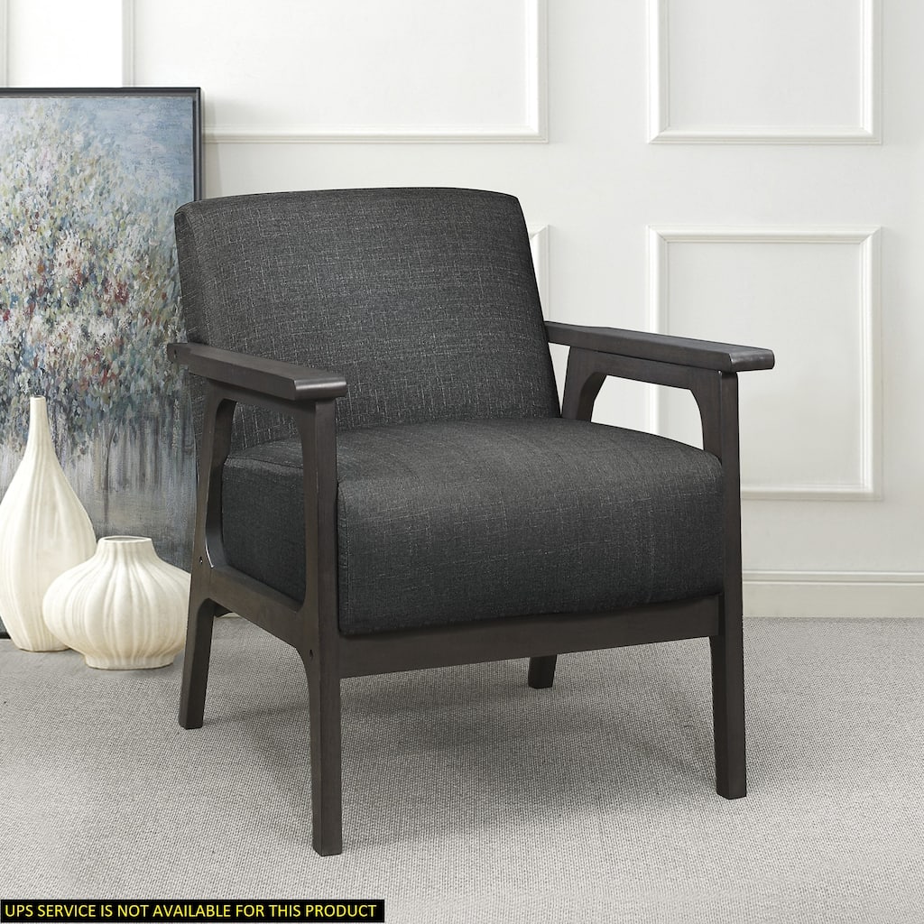 Textured Dark Gray Upholstery Accent Chair, Solid Rubberwood Frame