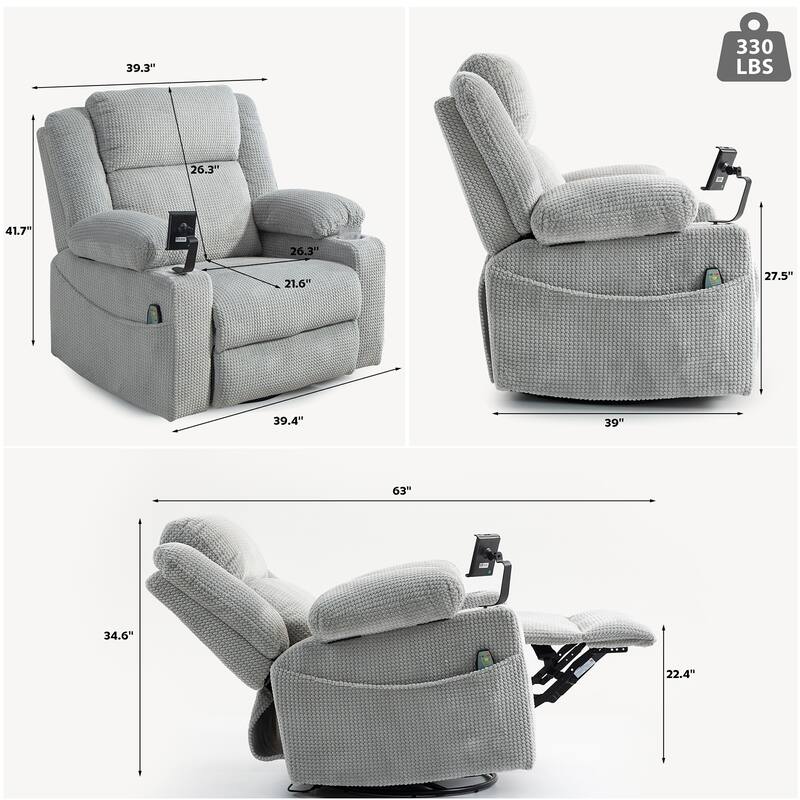 Oversized 270° Swivel Rocker Recliner Chair with Adjustable Headrest & Infinite Position