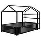 preview thumbnail 10 of 10, Full Size House shape Platform Bed with 3-Removable Storage Shelves, Metal Kids Bed Frame with Fence-shaped Guardrail, Black