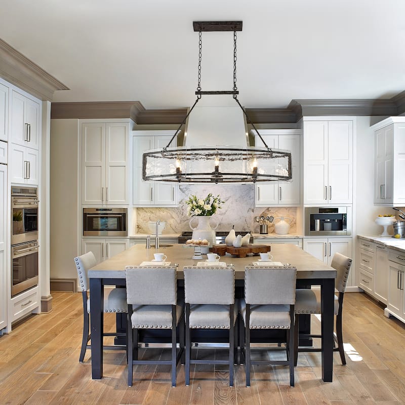 39.4" Linear 6-Light Textured Glass Chandelier Farmhouse Kitchen Island Pendant Light