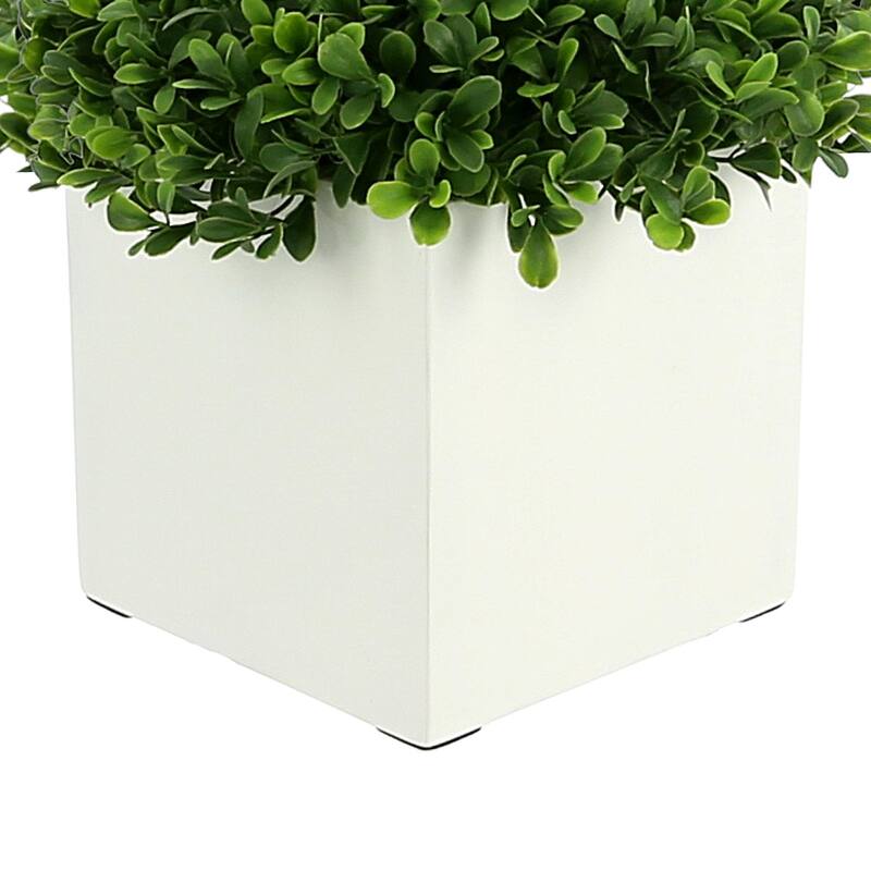 UV Rated Outdoor Boxwood in a Square Fiberstone Pot - White