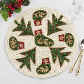Beaded Placemats With Christmas Trees and Stockings Design (Set of 4 ...
