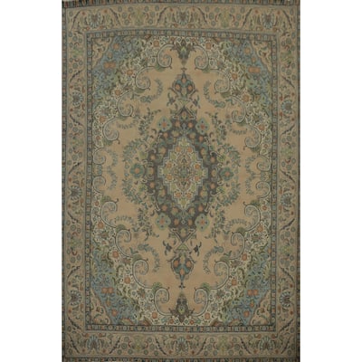 Hand Knotted Oriental 100% Wool Carpet Traditional Floral Beige & Ivories Tabriz Area Rug - 12' 9'' X 9' 8''