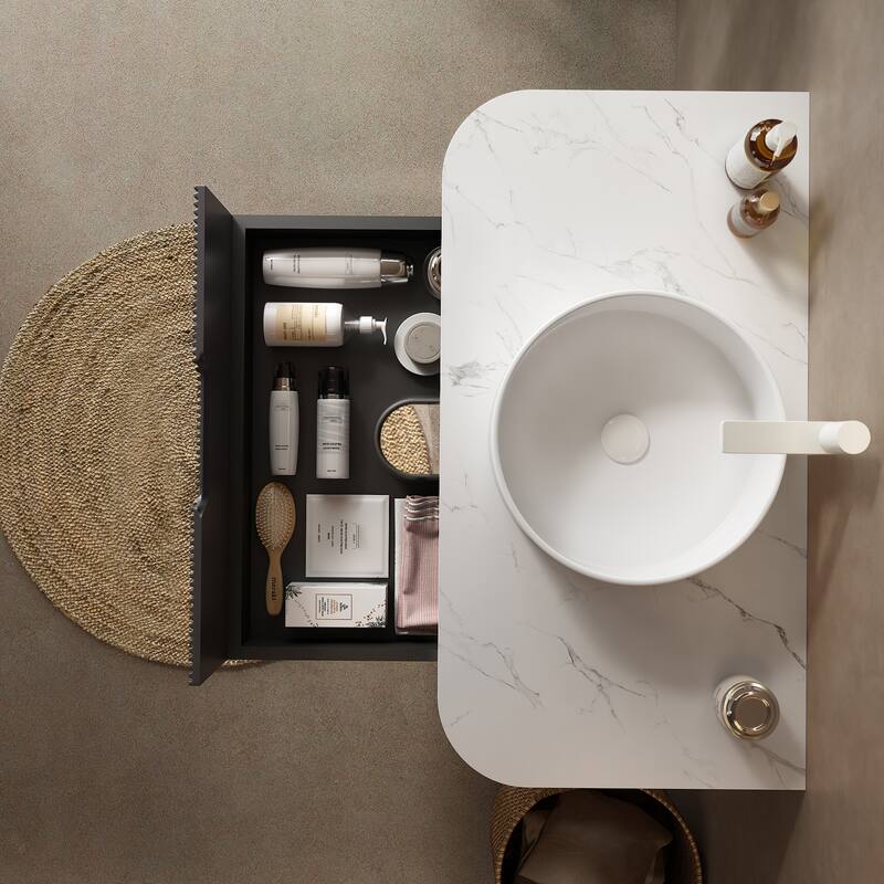 Modland 24"-60" Wall Mount Vanity with Vessel Sink - French Stripes, Pre-Assembled, Soft-Close Drawer