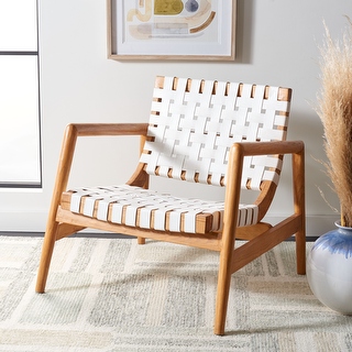 Munro Leather Woven Accent Chair in Honey by Safavieh | 1StopBedrooms