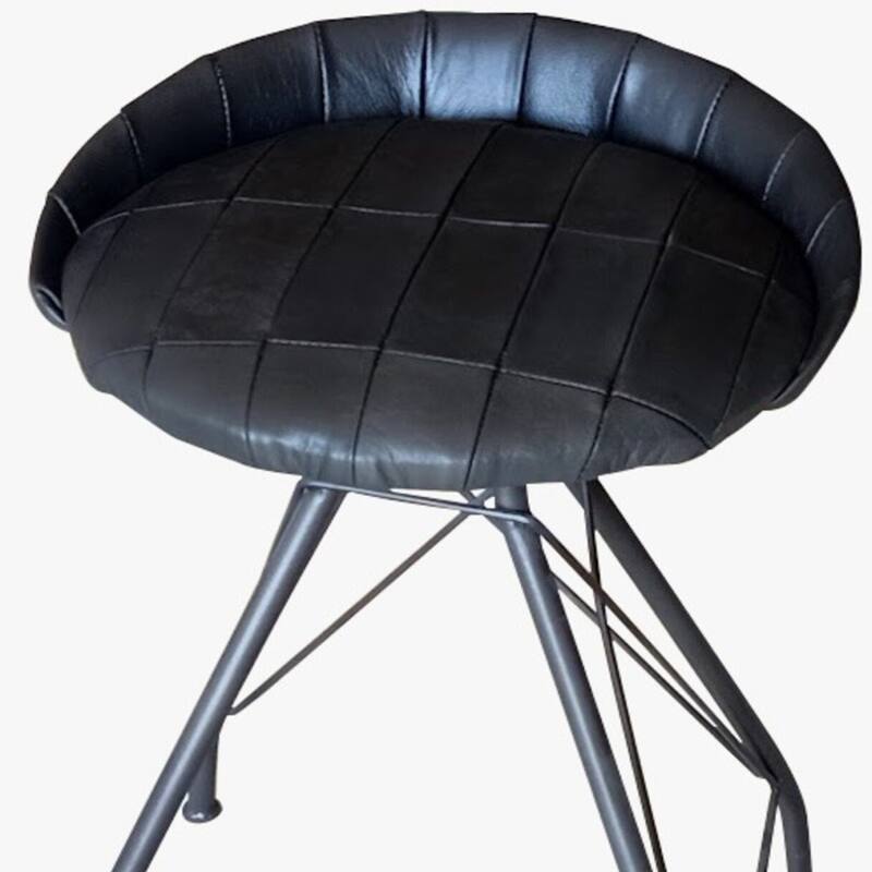 Leather Swivel Counter Stool with Black Iron Frame and Footrest - 17.5” x 19” x 26” (D x W x H)
